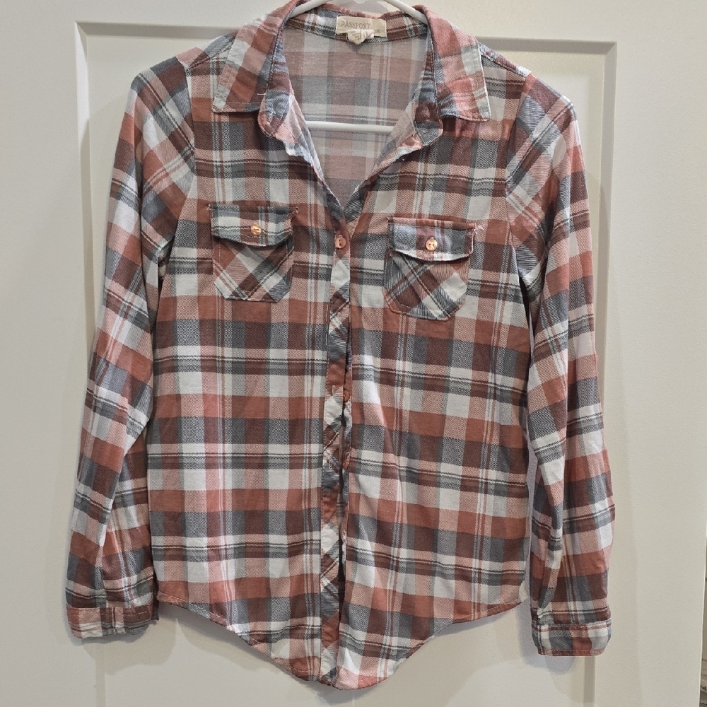Passport Kids Plaid Button Down Shirt - Red, White, Black